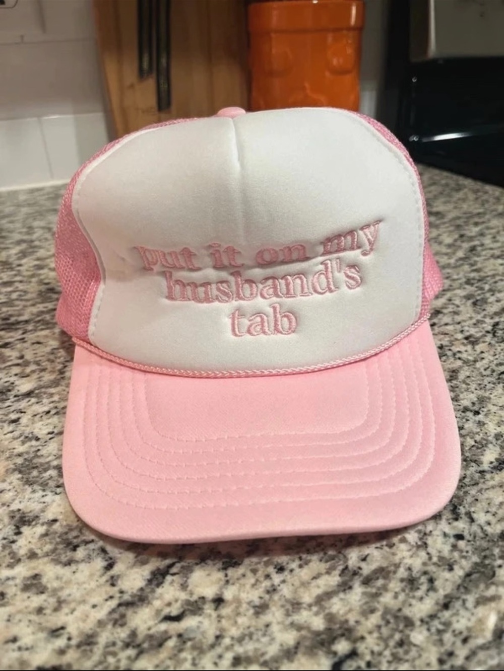 Pink 'Put It On My Husband's Tab' Trucker Hat - Womens Accessories